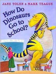 How do dinosaurs go to school? 