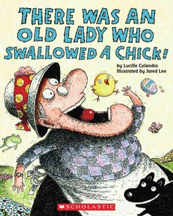 There was an old lady who swallowed a chick! 